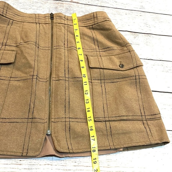Madewell Zip-Front Wool Blend Mini Skirt Windowpane print Tan Size 8 Pockets - Picture 10 of 13